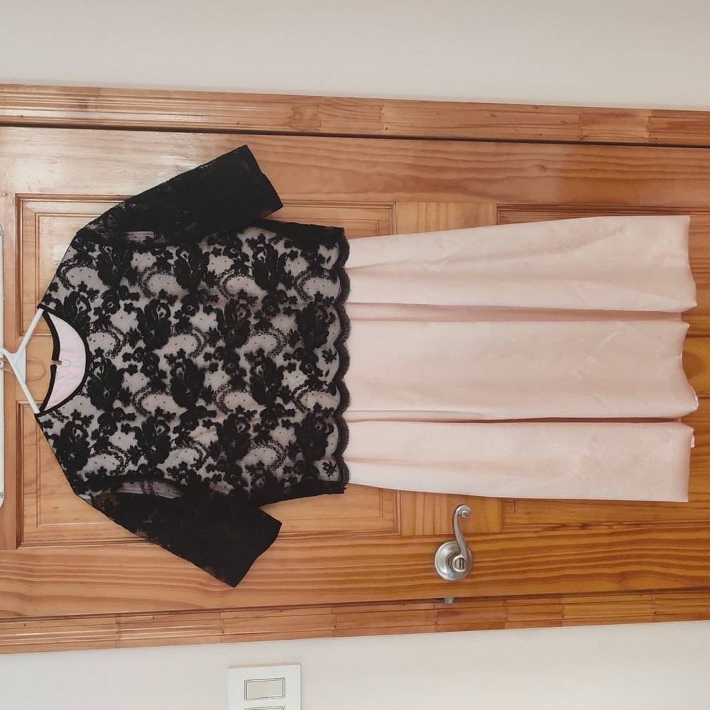 Pink dress with Black lace top